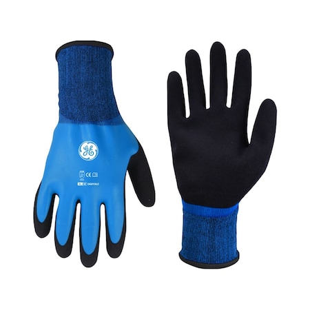 Ge Coated Gloves, Latex, Sandy, Blue, L 1 PR GG211XLC